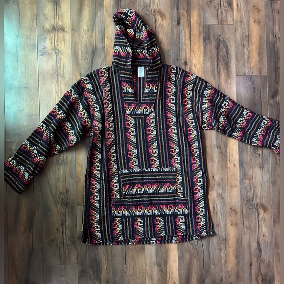 Other - Vintage Baja Hoodie XL Mexican Drug Rug Festival Boho Surf Pullover